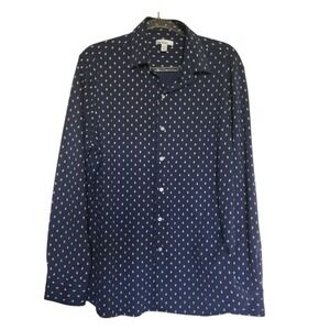 Bar lll Button Up Shirt‎ Men L Navy Floral White Slim Fit Stretch Comfort Casual